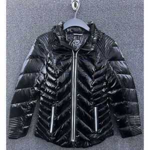 Blanc Noir Size S Super Hero Down Puffer Black Zip Jacket Hood